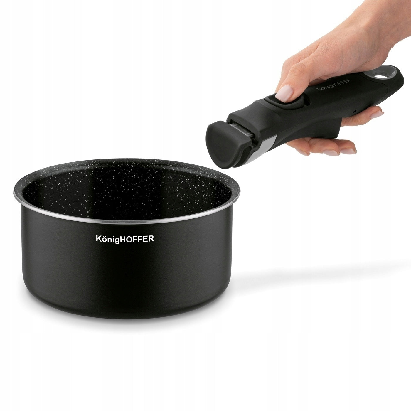 Set of POTS WITH DETACHABLE HANDLE INDUCTION Gas Konighoffer Spinel Black 4 el Material aluminum