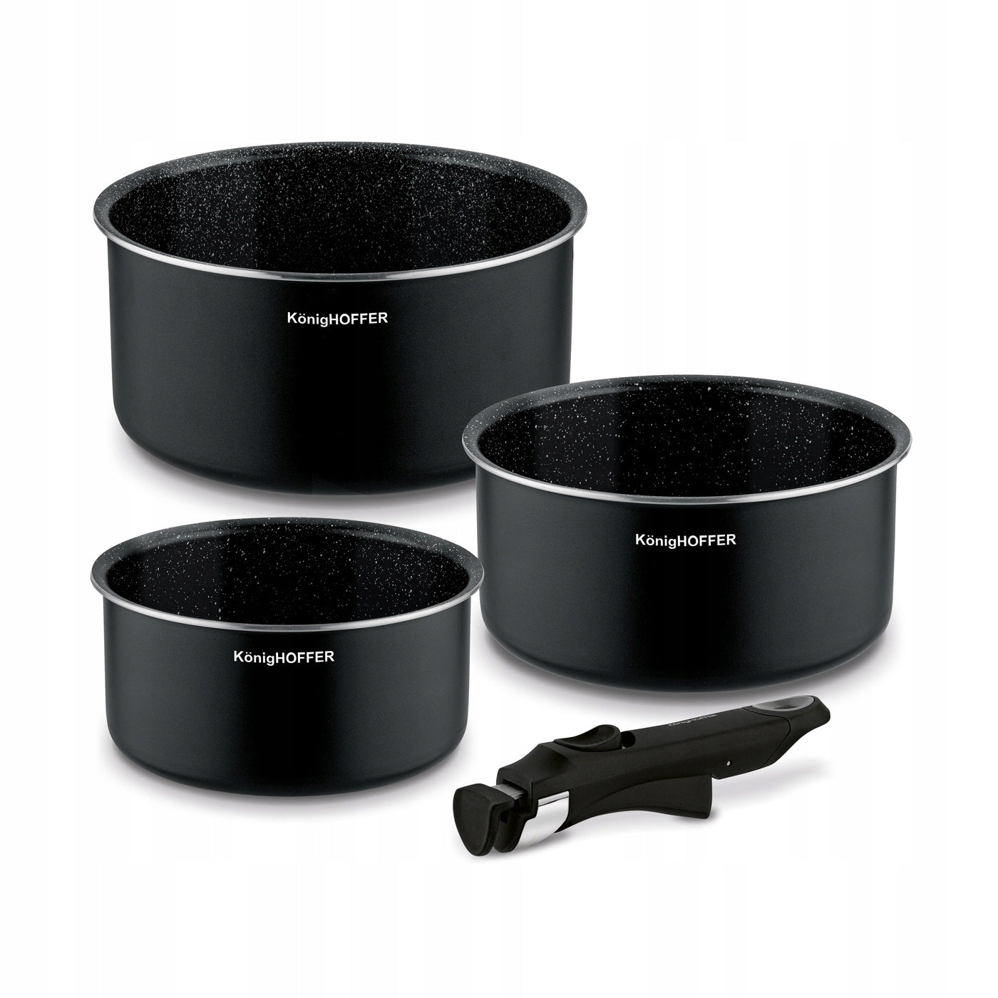 Set of POTS WITH DETACHABLE HANDLE INDUCTION Gas Konighoffer Spinel Black 4 el