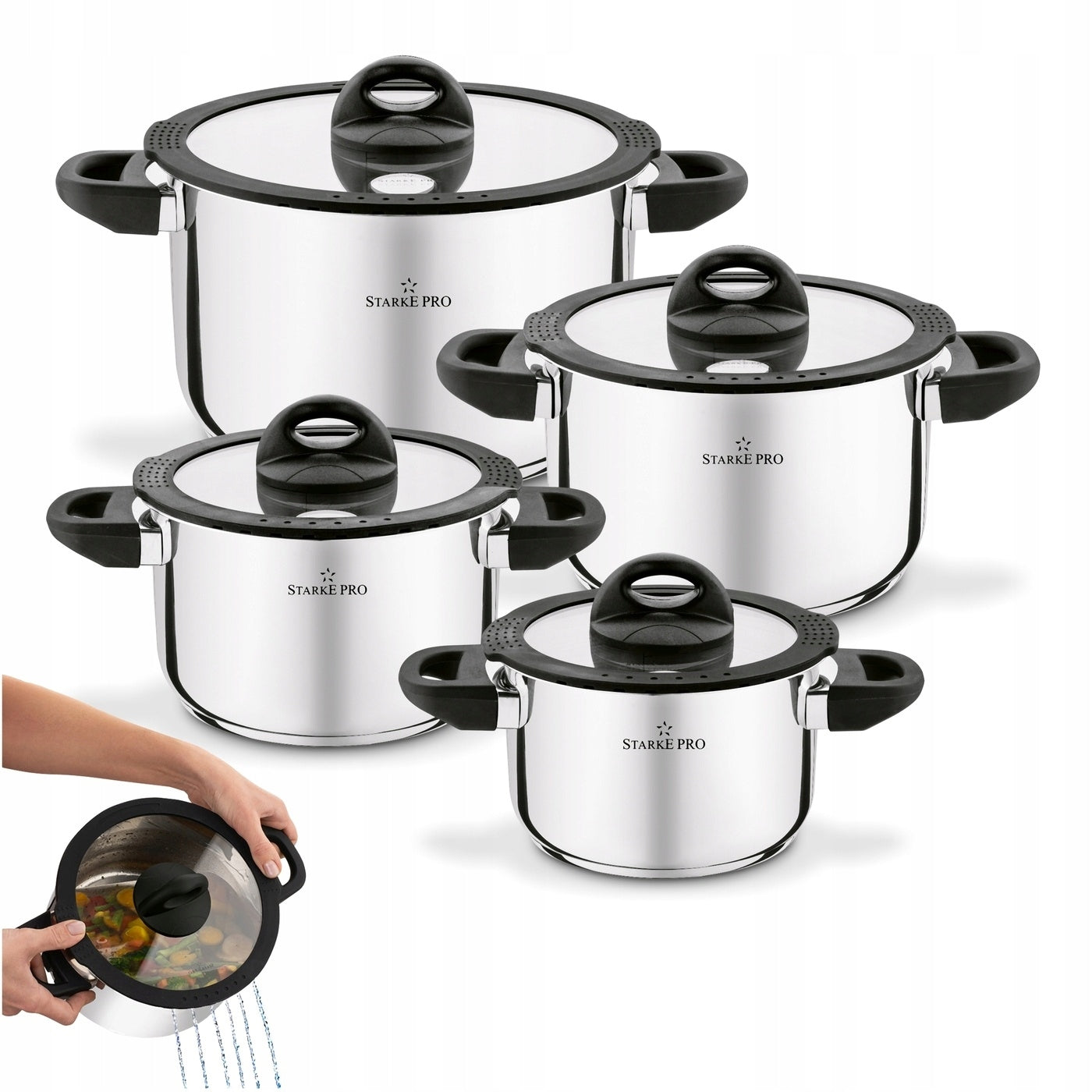 Set of POTS induction LID STEEL set GAS Starke Pro Sante 8 el