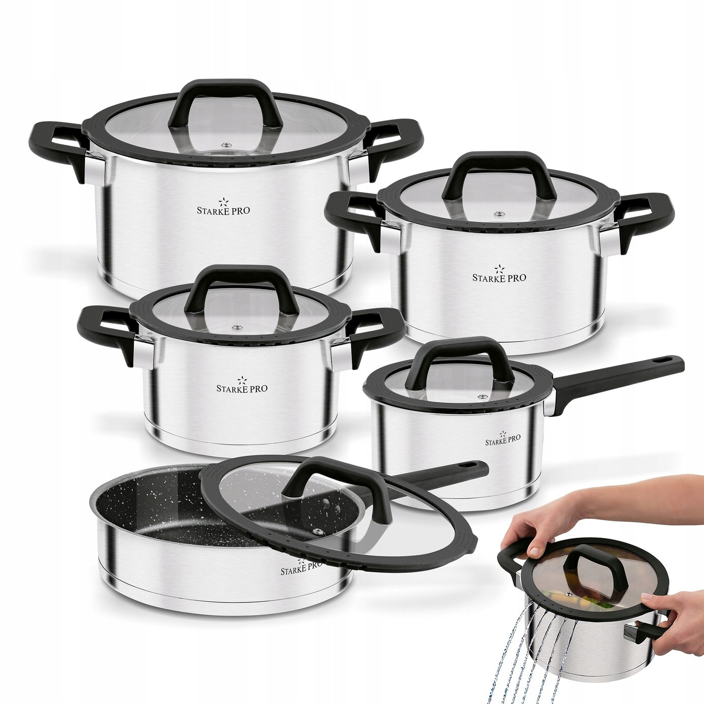 Set of POTS with Lids INDUCTION Gas Set Starke Pro Rigor 10 el
