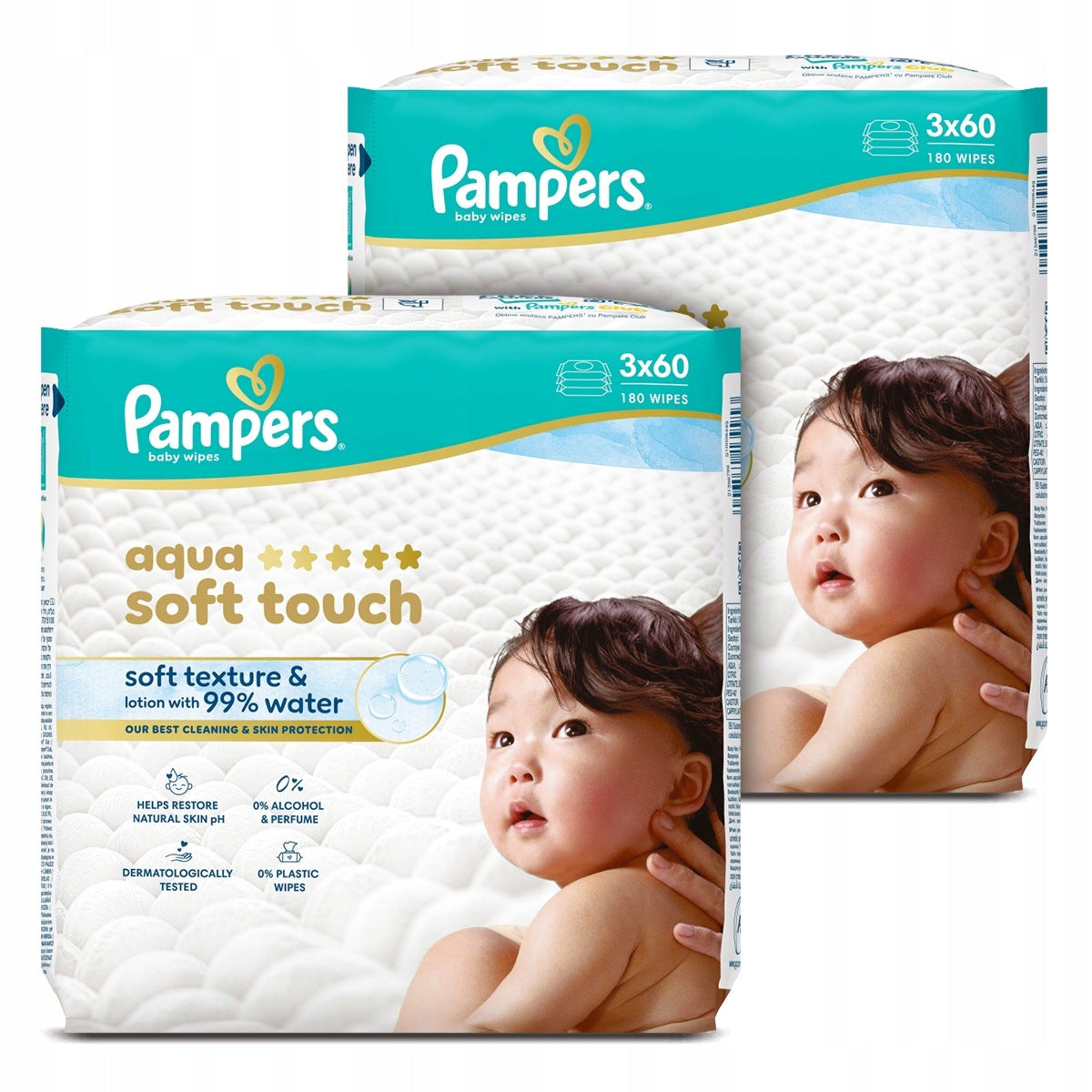 Set of Pampers Aqua Soft Touch Moisturized Baby Wipes, 180 pcs x2