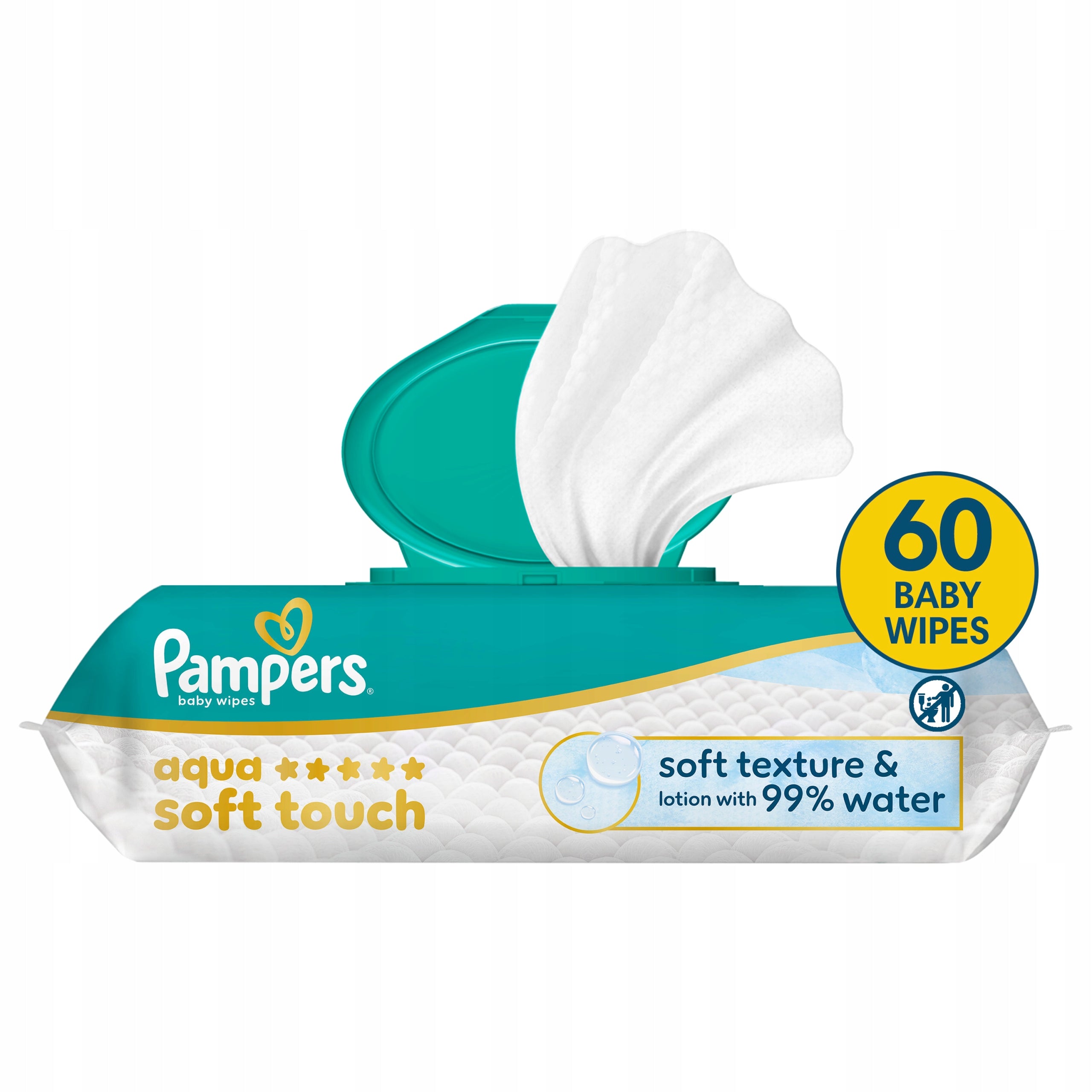 Set of Pampers Aqua Soft Touch Wipes Moisturized For Children 60 pieces x2 Packaging status original