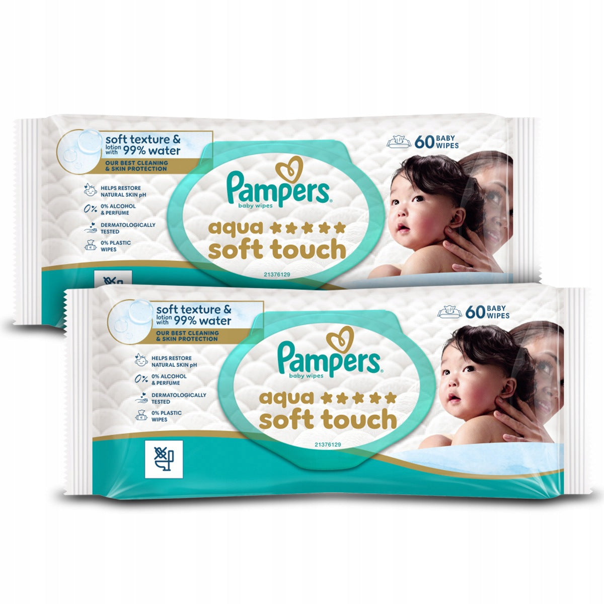 Set of Pampers Aqua Soft Touch Wipes Moisturized For Children 60 pieces x2