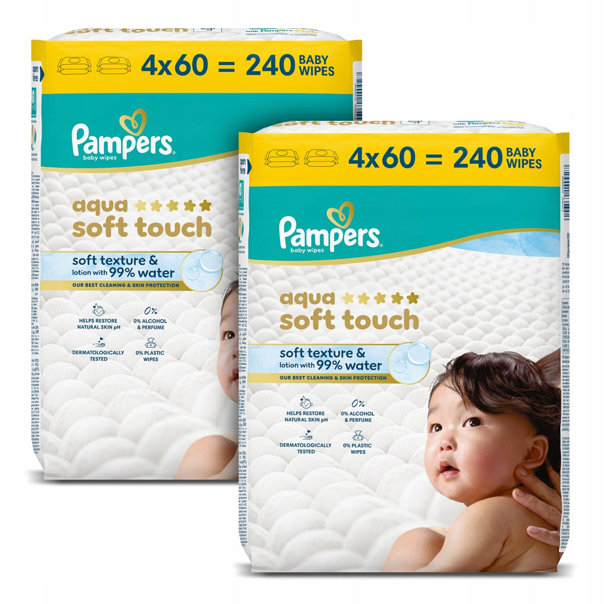 Set of Pampers Aqua Soft Touch Wipes for Children, 240 pcs x2