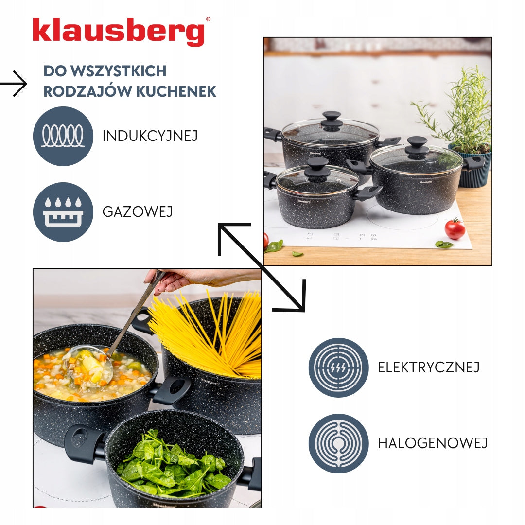 Set of Pots 6el Marble Induction Nonstick Klausberg KB-7960 Packaging status original