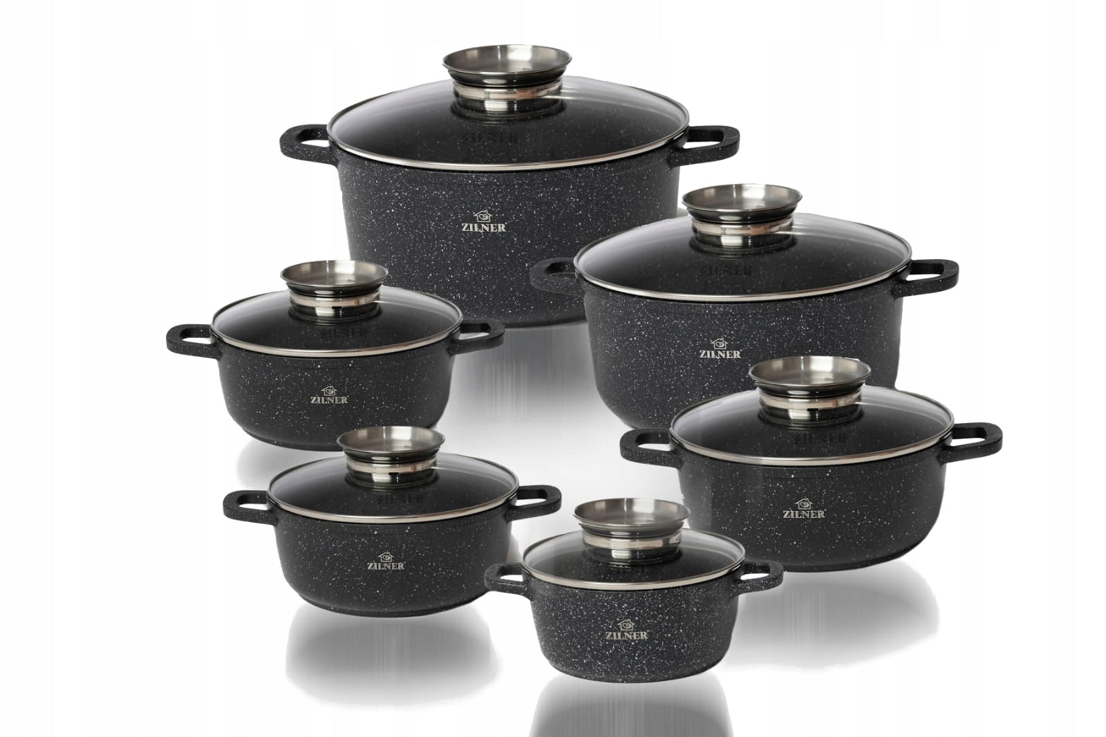 Set of Pots Zilner Premium Aluminium Marble Coating 12EL ZL-8526 Black