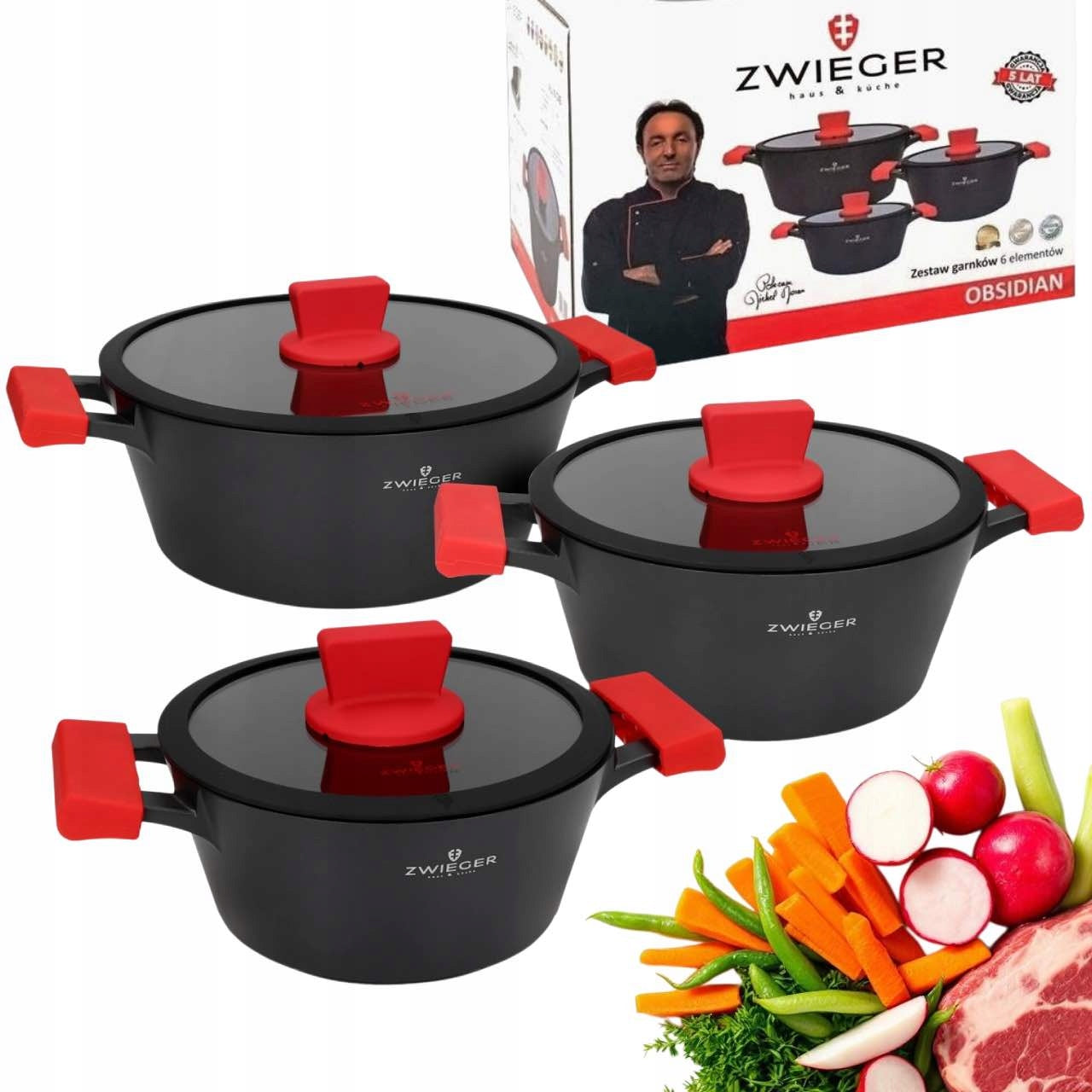 Set of Pots with Lids OBSIDIAN 6 elements Induction