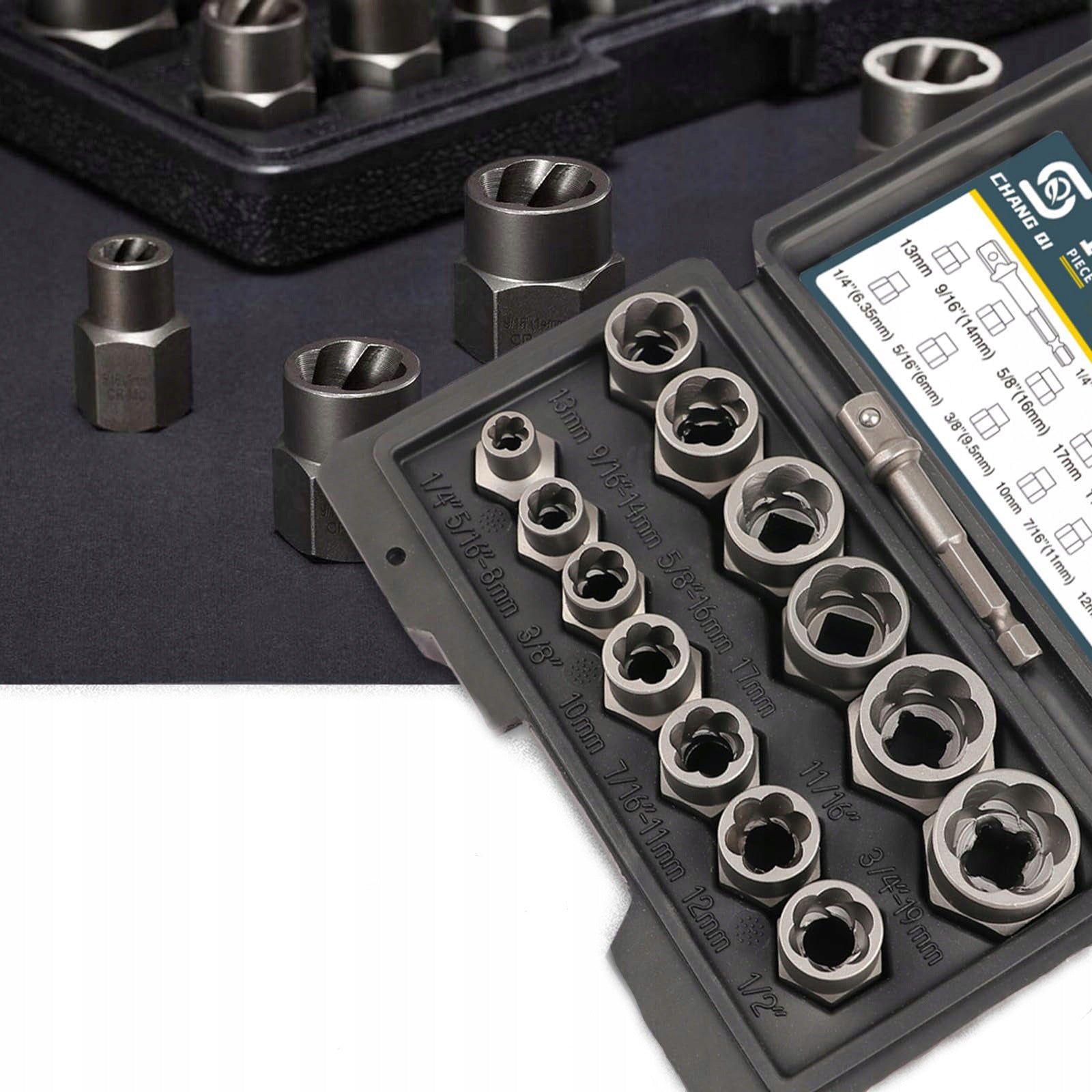Set of Screwdrivers for Damaged Screws and Nuts 14 el.