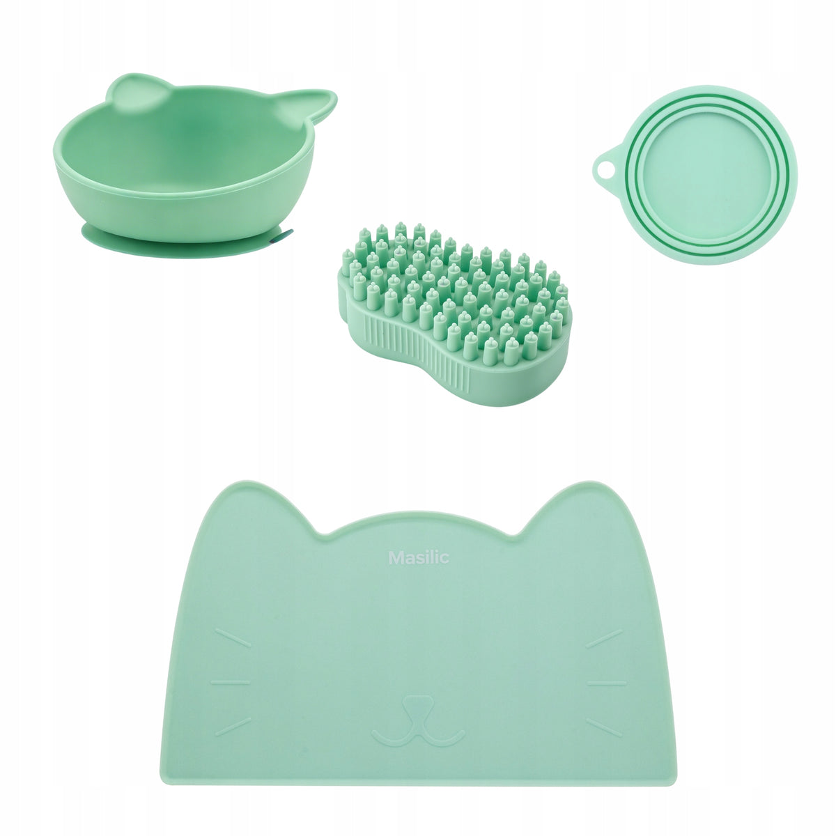 Set of Silicone Accessories for Cat Food Bowl Pad Comb