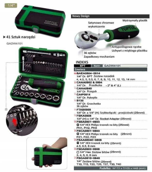 Set of Socket Wrenches TOPTUL GADW4101 (41 elements) Brand Toptul
