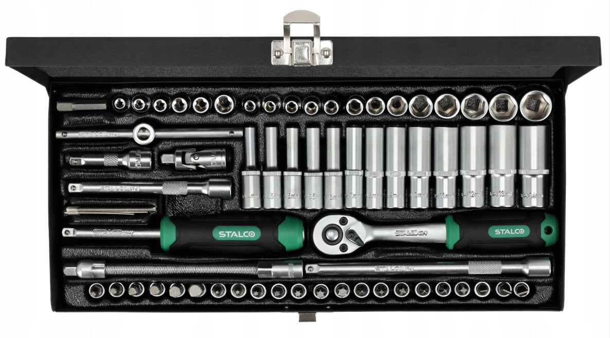Set of Socket Wrenches with ratchet 1/4” 67 Stalco box S011100067 Manufacturer code s-54016