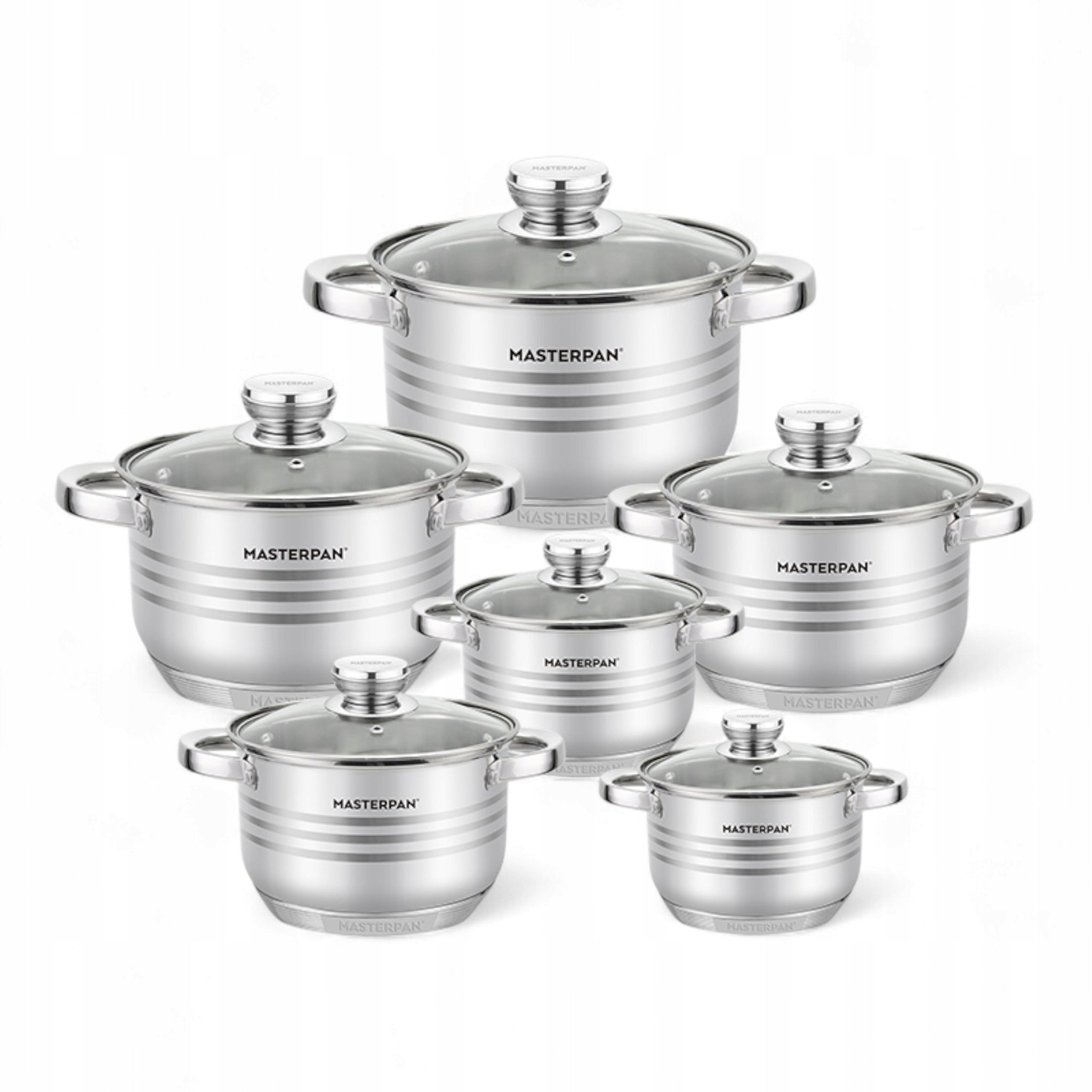Set of Stainless Steel Pots Induction Gas 12 el Bottom 9 layers