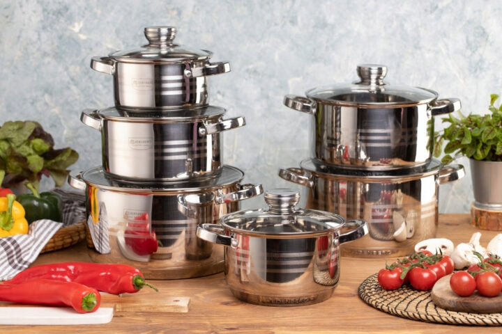 Set of Steel Pots LARGE Pots Set Induction GAS Manufacturer code EB-4037