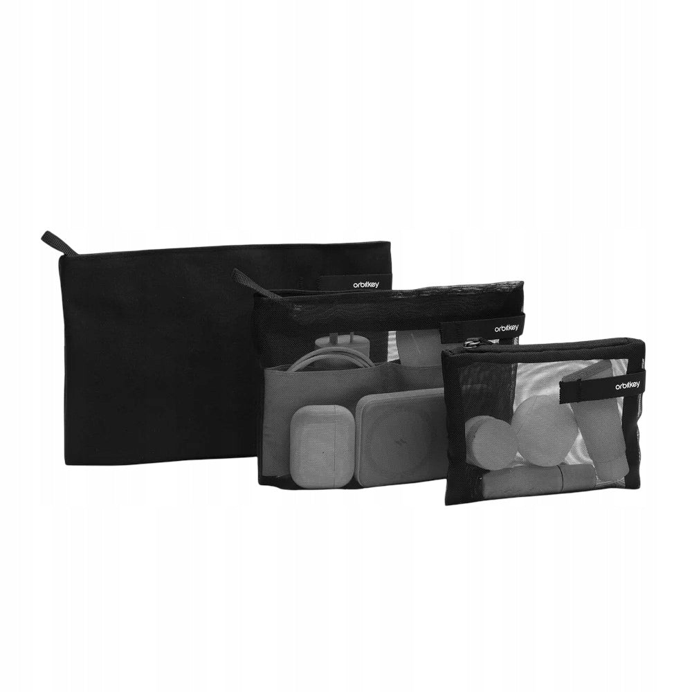 Set of Three Travel Cosmetic Bags Orbitkey Organizer Sachets - Black