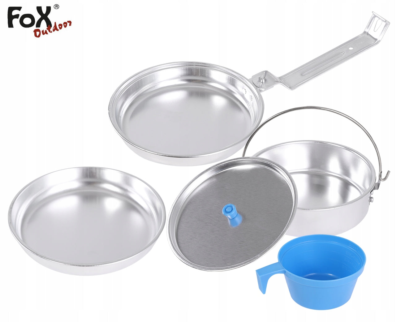Set of Tourist Dishes for 1 Person Pot Pan Aluminium MFH FOX Color silver
