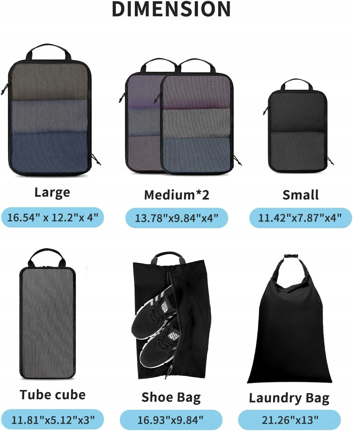 Set of Travel Organizers 7 Pcs Compression Bags Set Black Color black