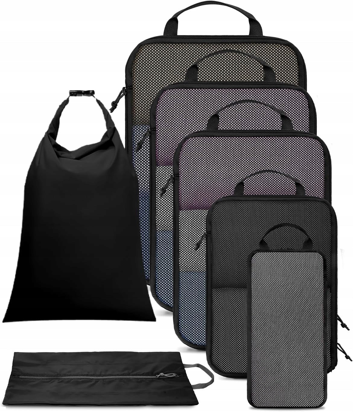 Set of Travel Organizers 7 Pcs Compression Bags Set Black