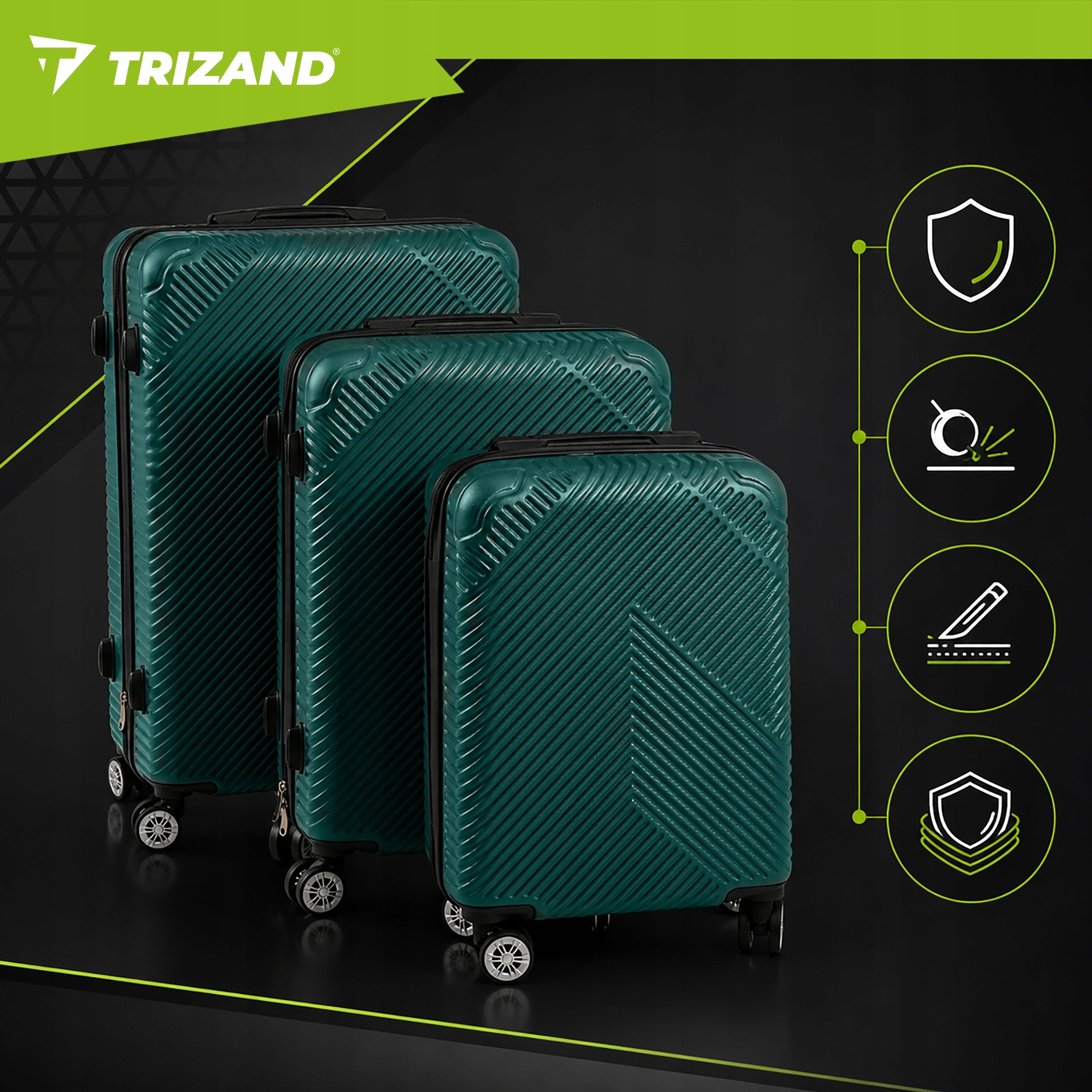 Set of Travel Suitcases 3in1 on Wheels Travel Suitcase Luggage Set Depth (shorter edge) 28 cm
