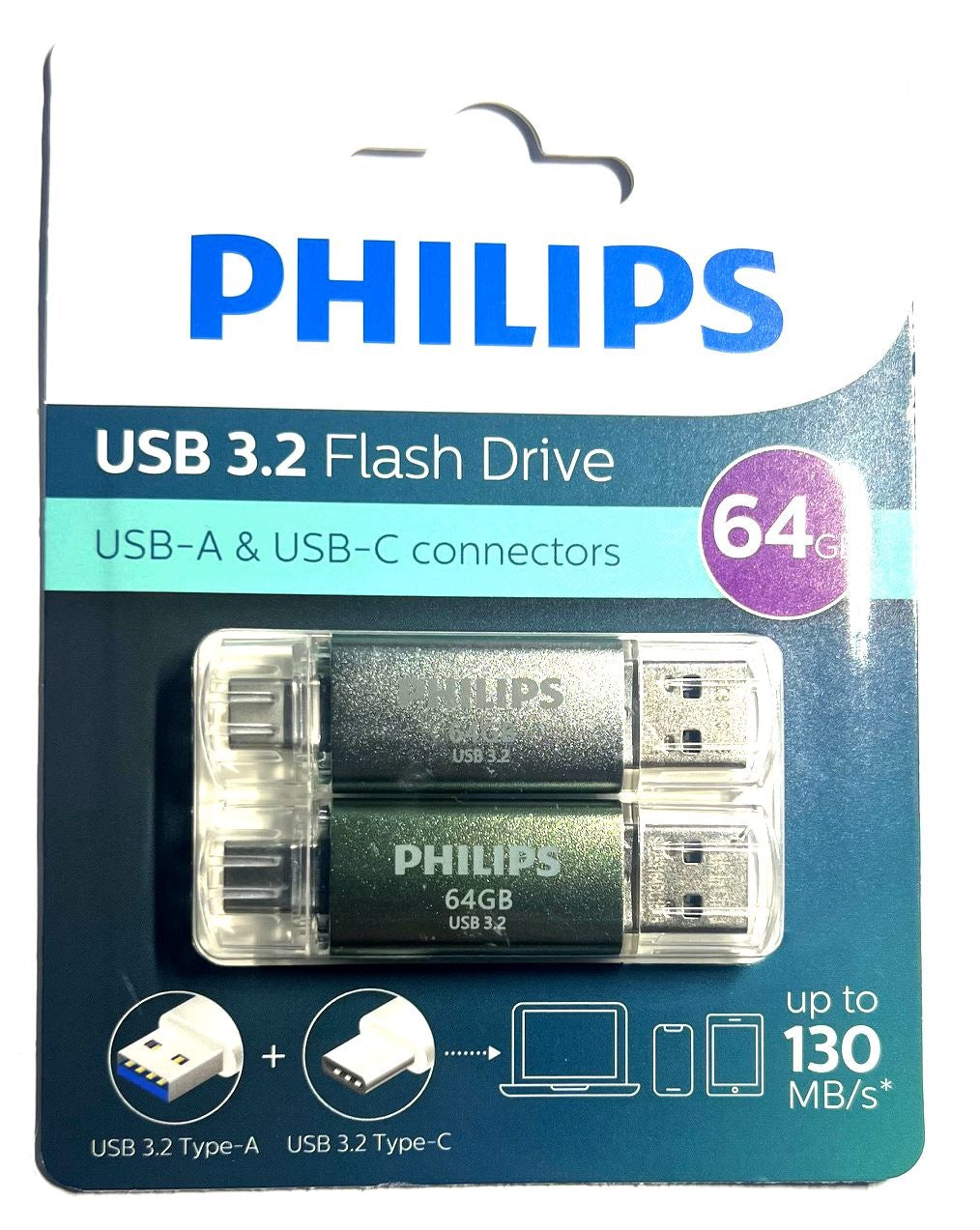 Set of Two 2x USB stick Philips 64GB USB-C USB 3.2 Double-sided