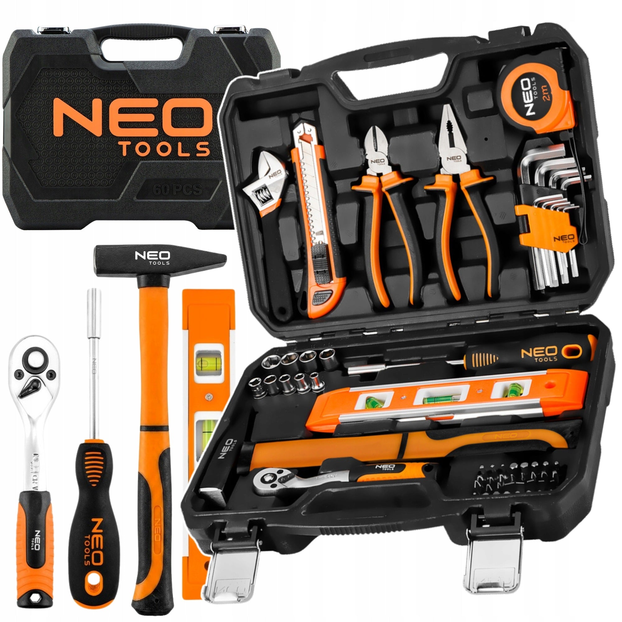 Set of Universal Tools 60 el. Socket Wrenches Bits Hammer Suitcase NEO