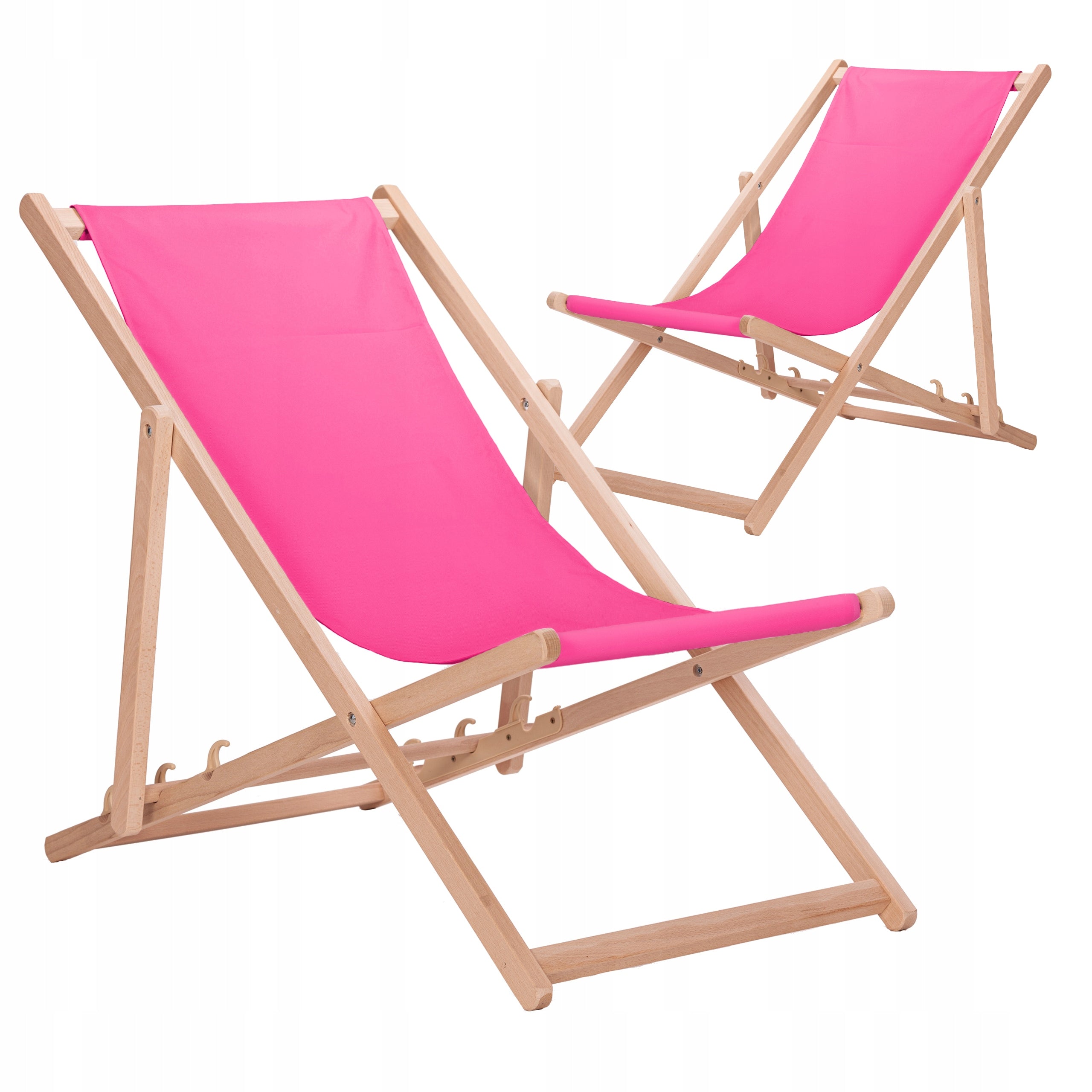 Set of Wooden Beach Lounger Pink Beech Deckchairs from the Manufacturer 2 Pcs.