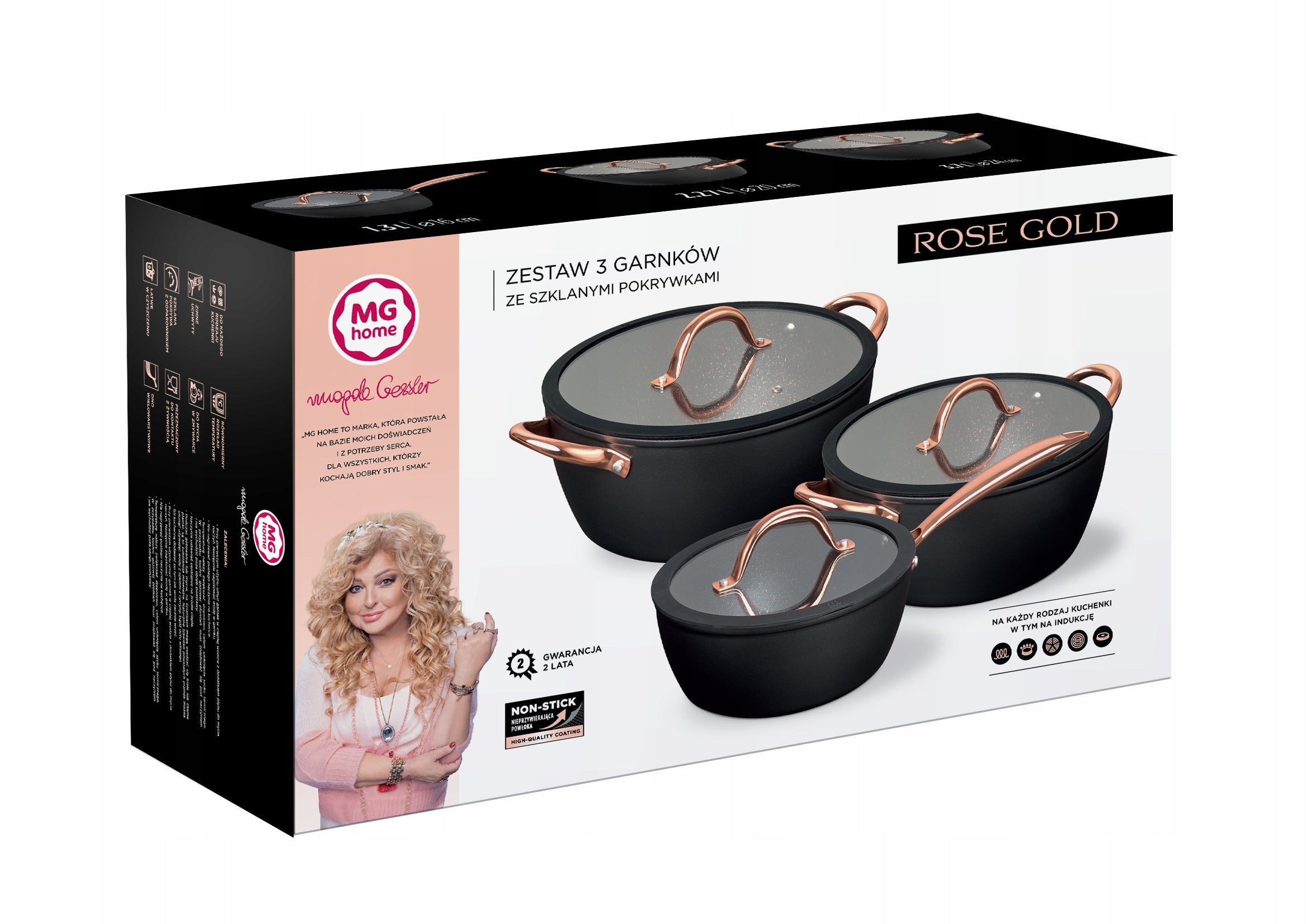 Set of aluminium pots MG Home Rose Gold 6el Non-stick induction Line Rose Gold