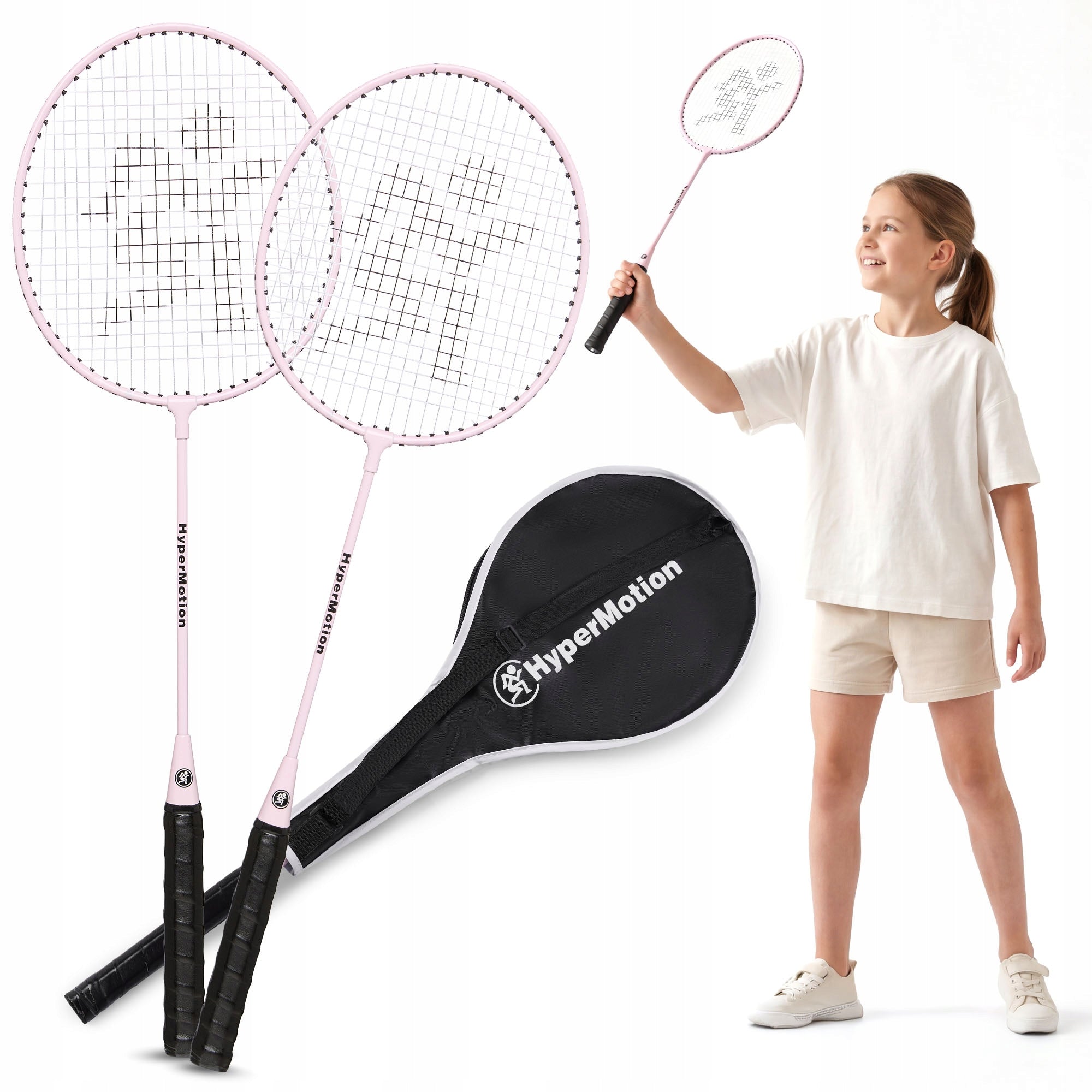 Set of badminton rackets HyperMotion 2 rackets + cover pink
