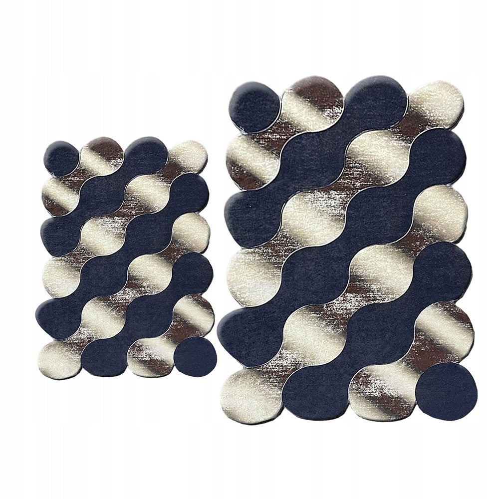 Set of bathroom rugs stones 3D blue gold thick