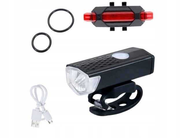 Set of bicycle lights LED bicycle light front rear USB 3 modes strong Color black