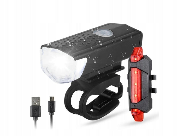 Set of bicycle lights LED bicycle light front rear USB 3 modes strong