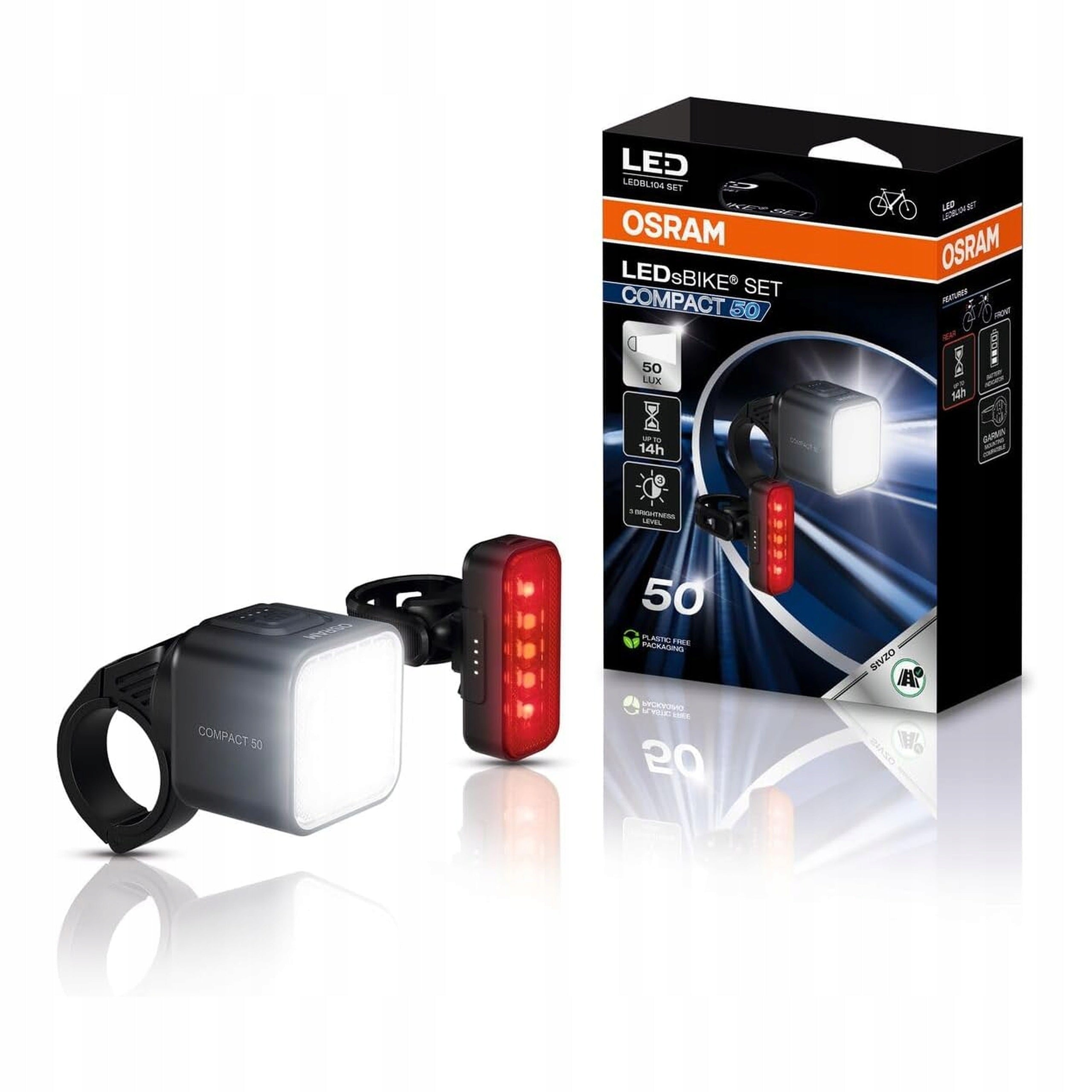 Set of bicycle lights OSRAM front and rear 50 lux StVZO USB