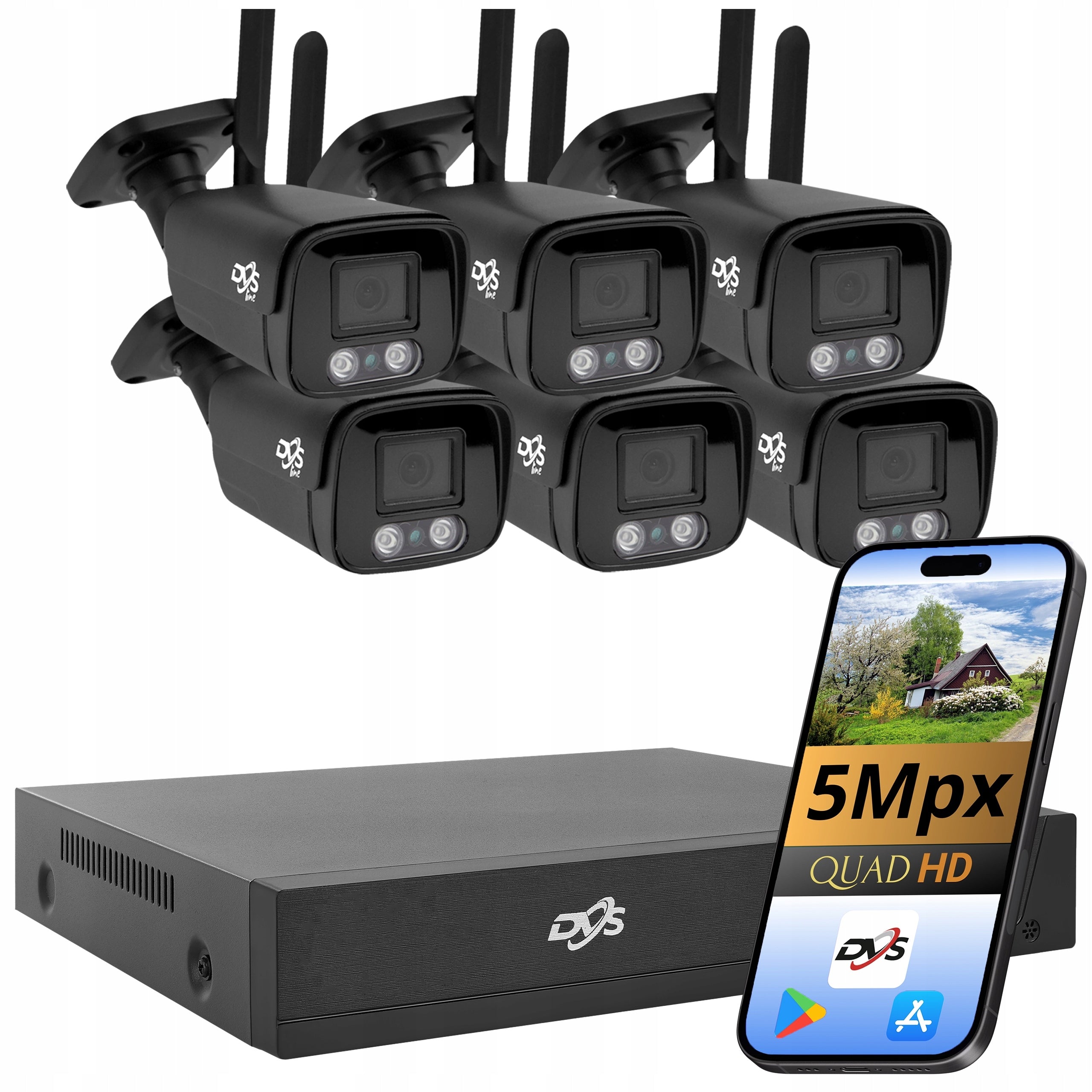 Set of cameras for WiFi monitoring 6 cameras 5Mpx black DVS DVR
