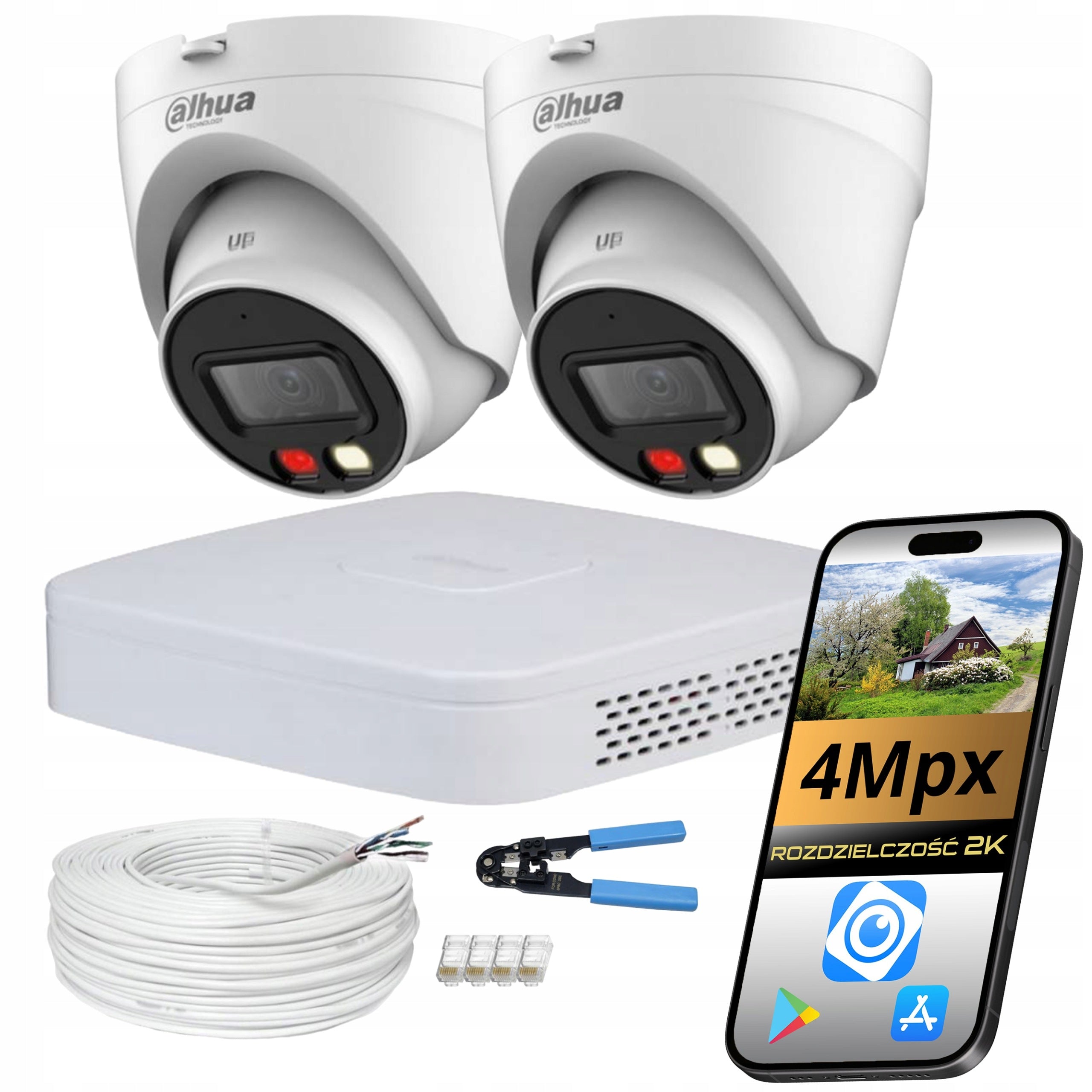 Set of cameras for monitoring 2 IP PoE cameras 4Mp DUAL LIGHT monitoring Dahua