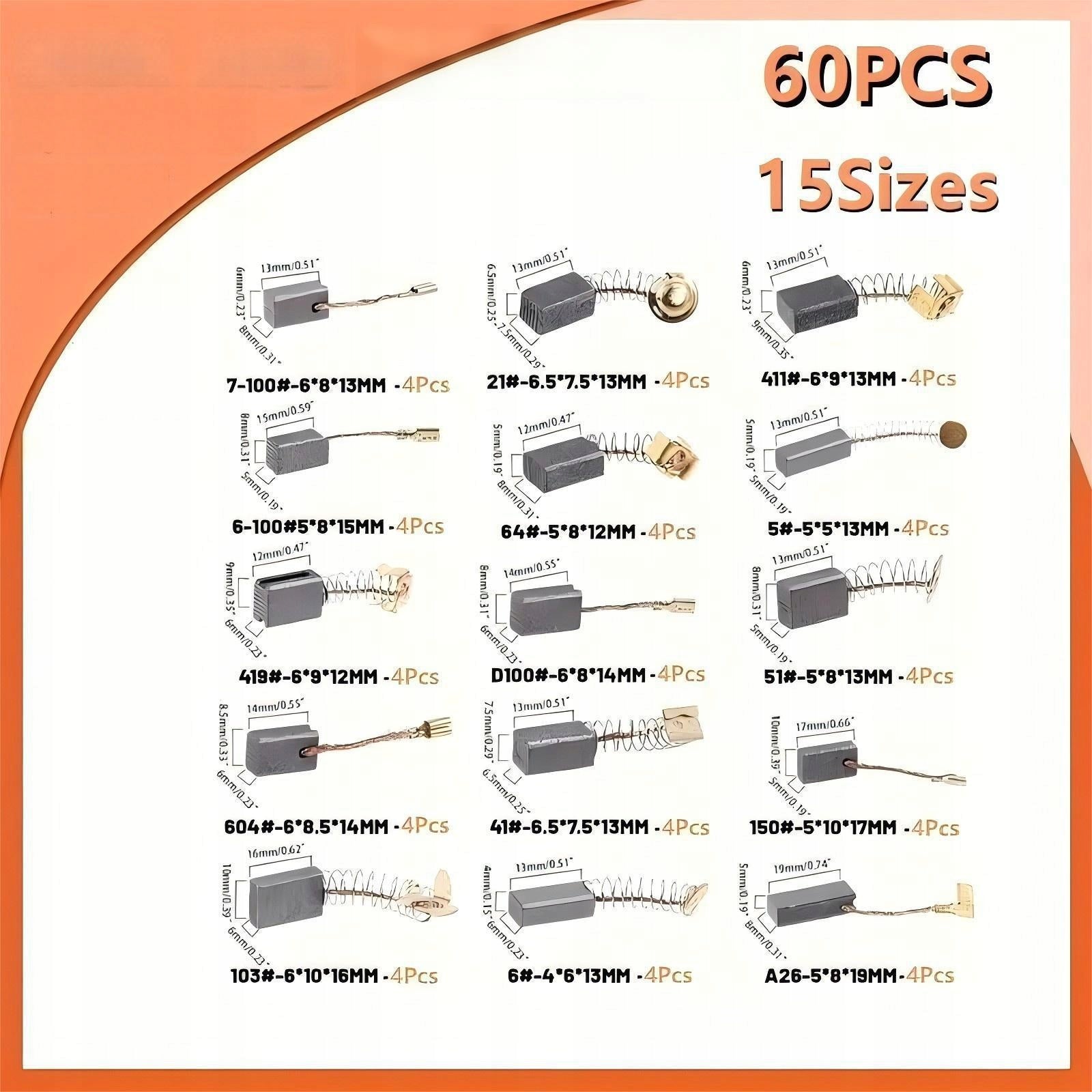 Set of carbon brushes for power tools, 60 pieces, 30 sets Packaging status original