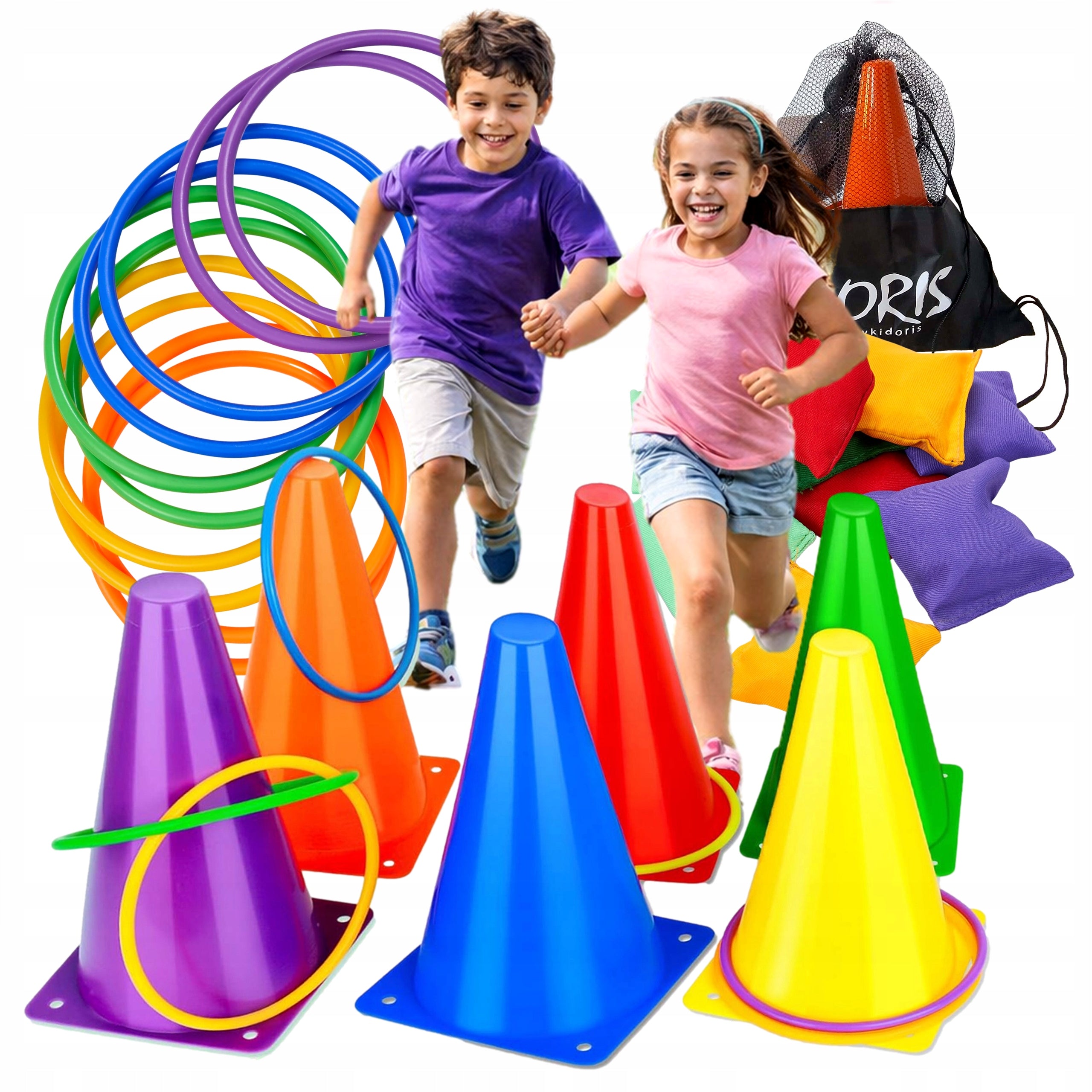 Set of cones hoops 3in1 pouches motor arcade game for children