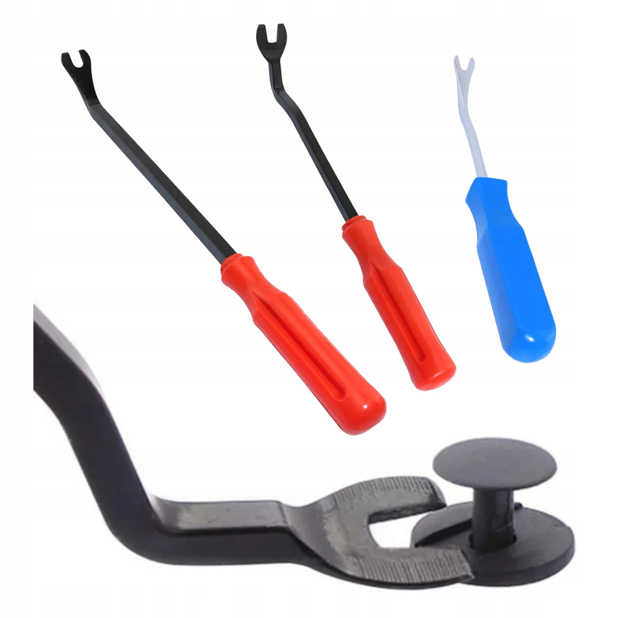 Set of crowbar pullers for car door panel upholstery clasp pins