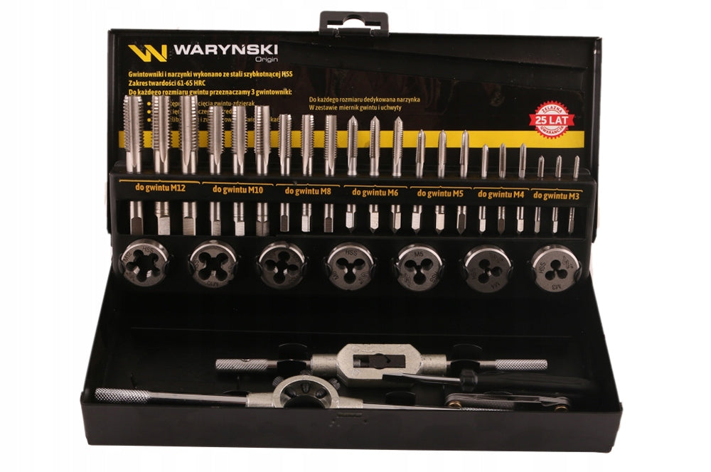 Set of dies and taps M3-M12 made of HSS steel 32el. WARYŃSKI