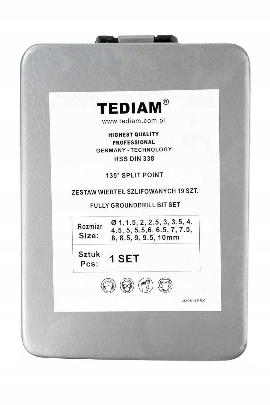 Set of drill bits for metal TEDIAM HSS 19 el. Purpose for metal