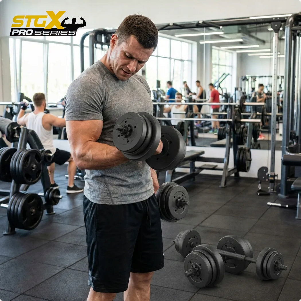 Set of dumbbells STG20X 20kg weights gym barbell neck STRONG ATHLETIX Weight 2x 10 kg