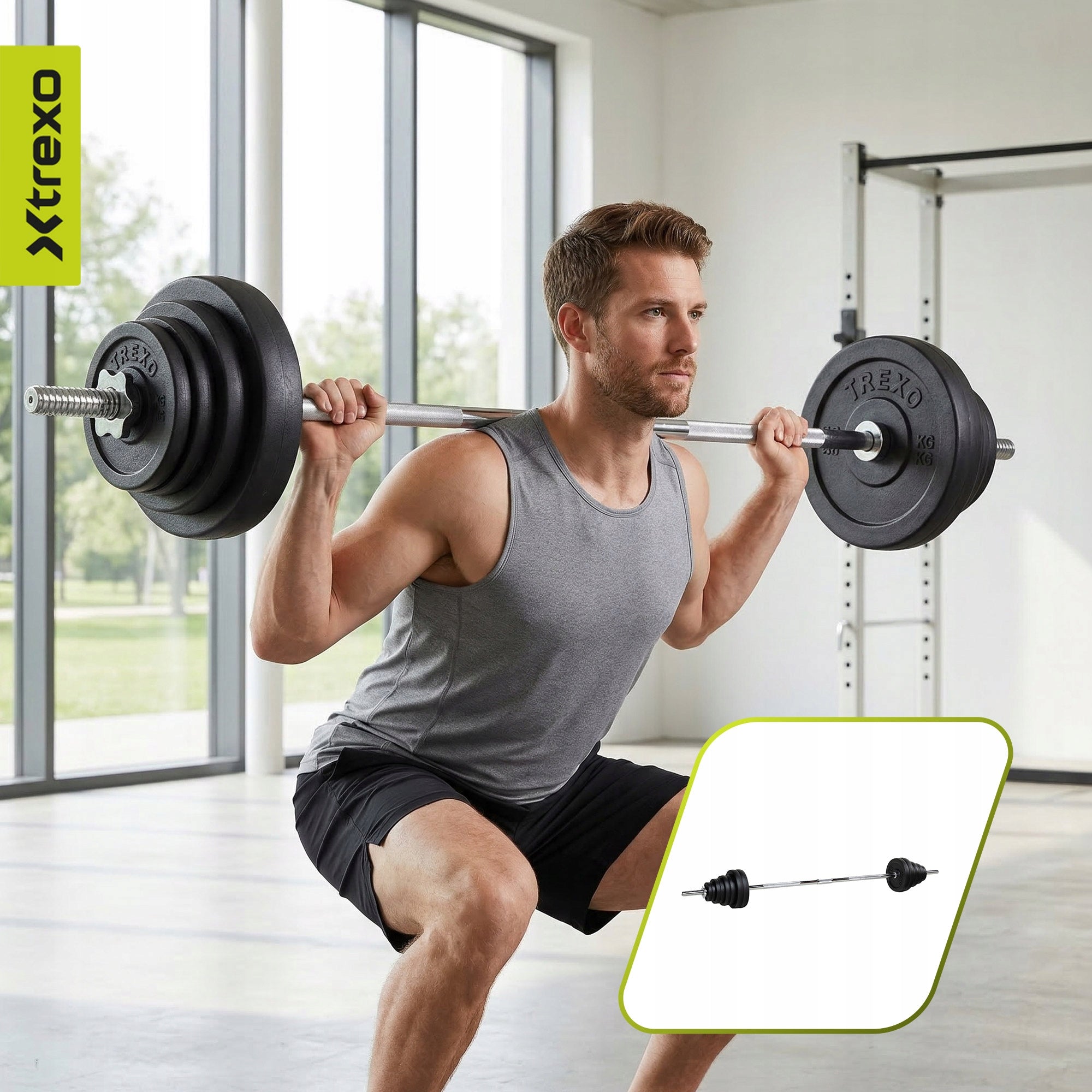 Set of dumbbells with barbell XTREXO CAST IRON 50kg DK50 with protective coating Weight set