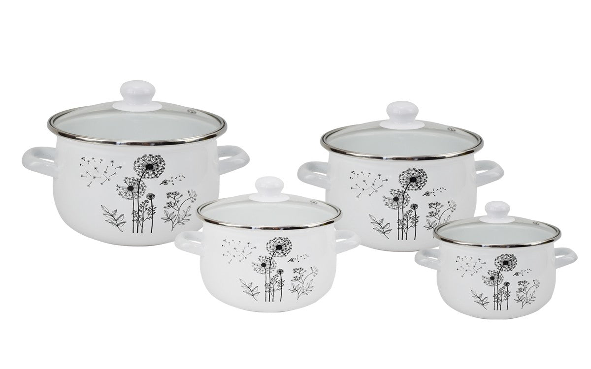 Set of enamel pots Koko decoration dandelion 8 el.