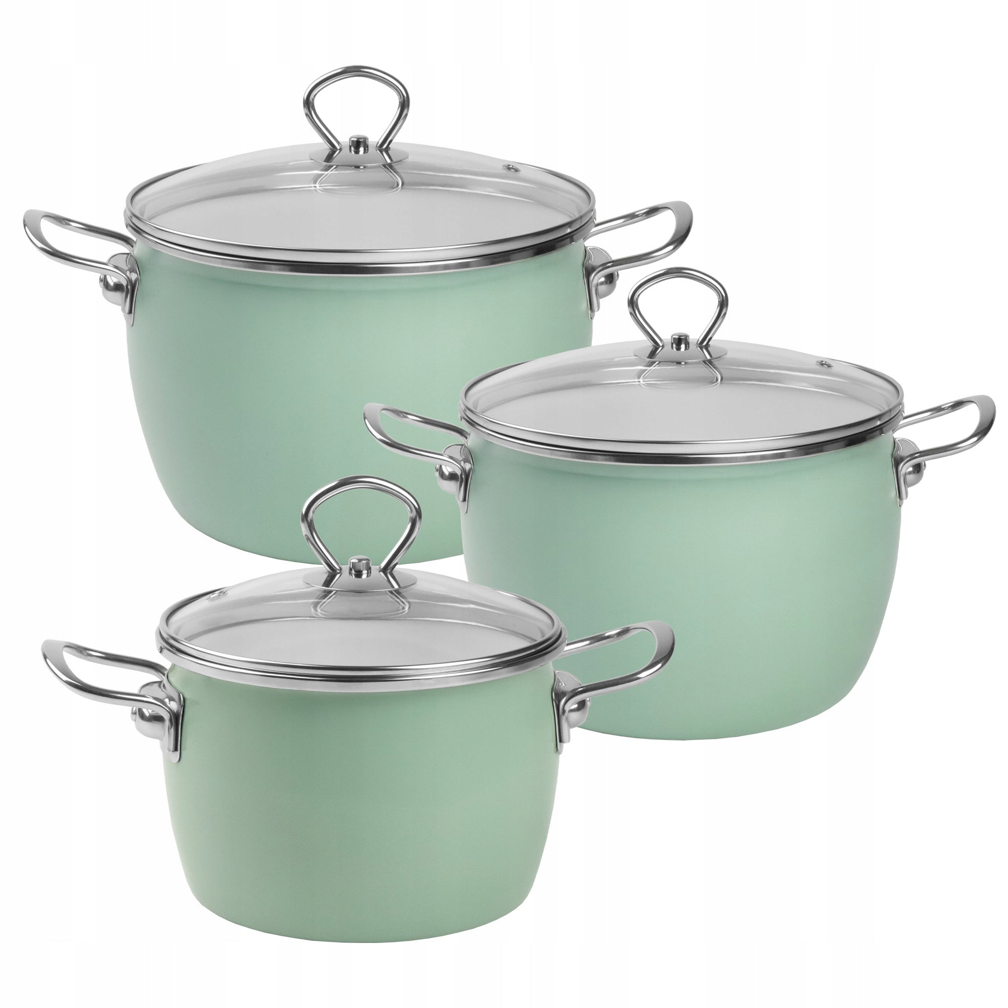 Set of enamel pots MARYNA 2,3l 4l 5l celadon INDUCTION GAS