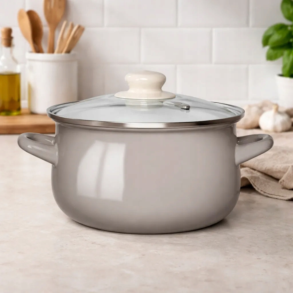 Set of enamel pots Pots induction 8 el gas Altom Design taupe Material enamel