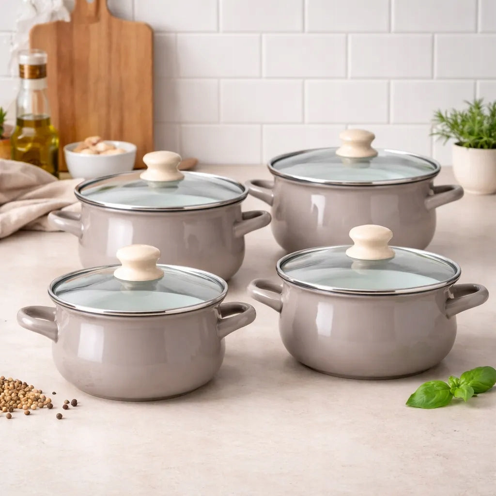 Set of enamel pots Pots induction 8 el gas Altom Design taupe