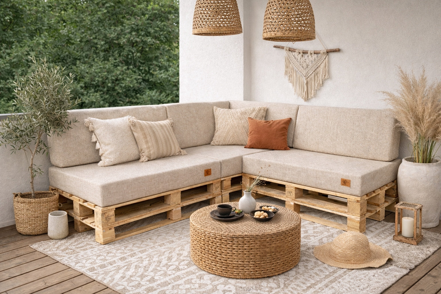 Set of garden cushions with backrest Pallets Corner -3 pcs. 120x80 + 40x120 Pillow length 120 cm
