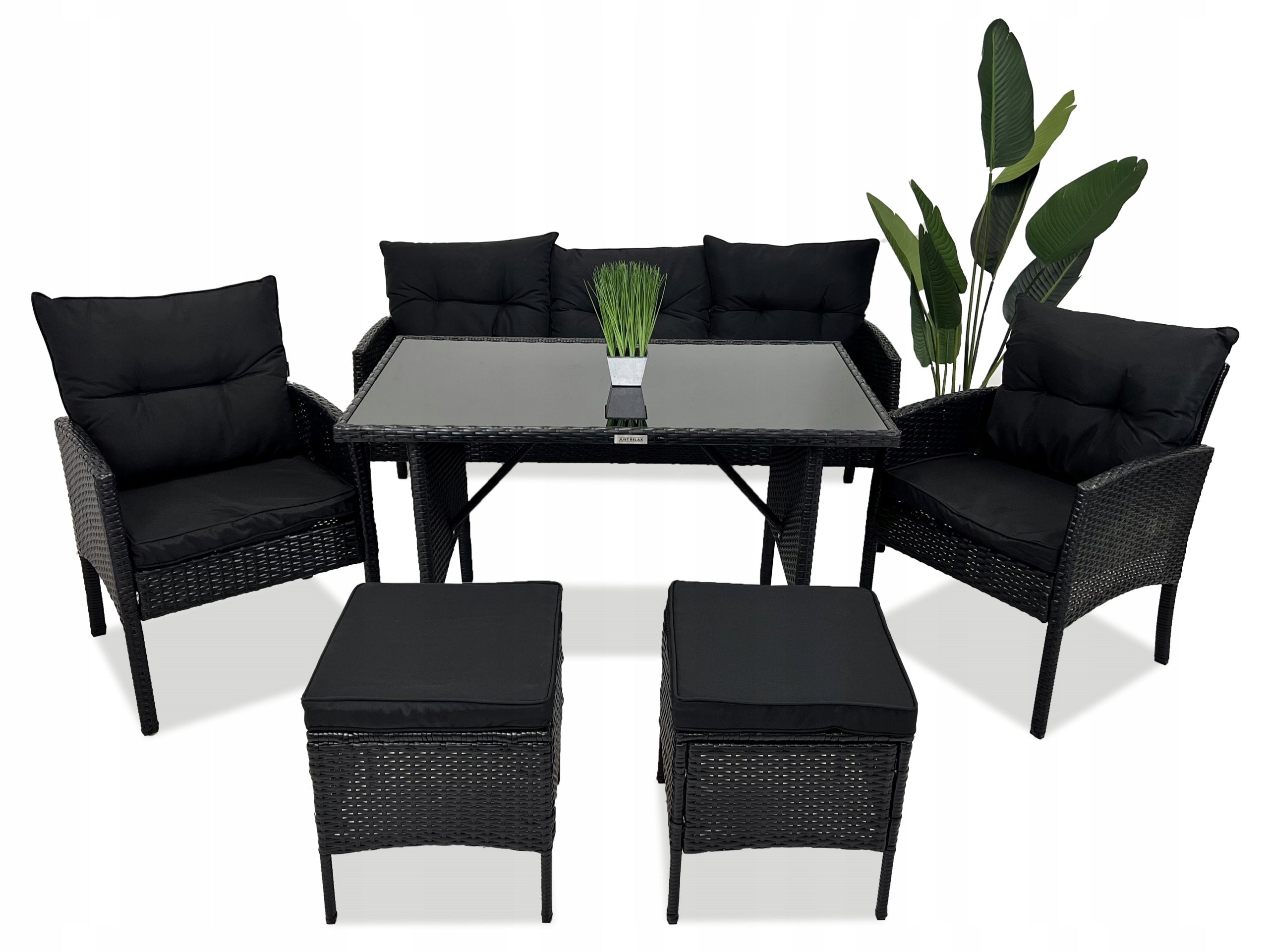 Set of garden furniture rattan ARMCHAIRS POUFS SOFA TABLE GRAPHITE BLACK Main material synthetic rattan