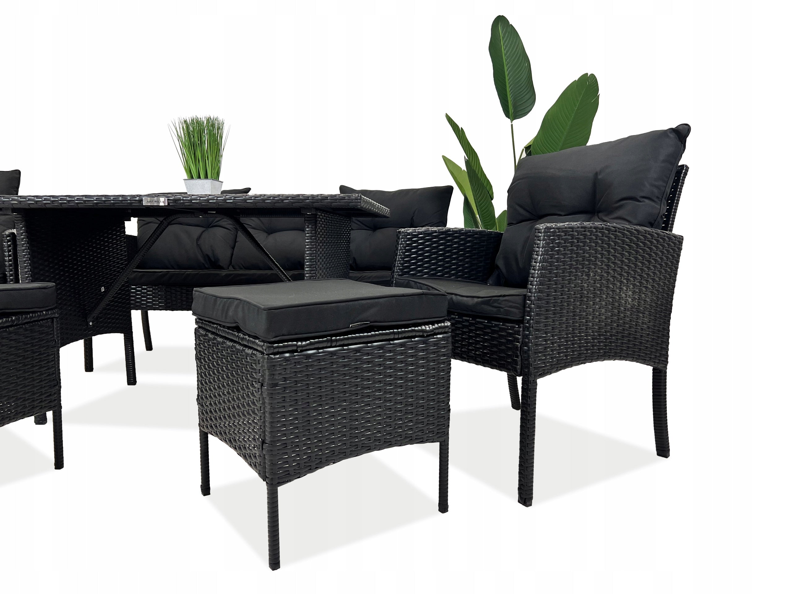Set of garden furniture rattan ARMCHAIRS POUFS SOFA TABLE GRAPHITE BLACK Manufacturer Just Relax
