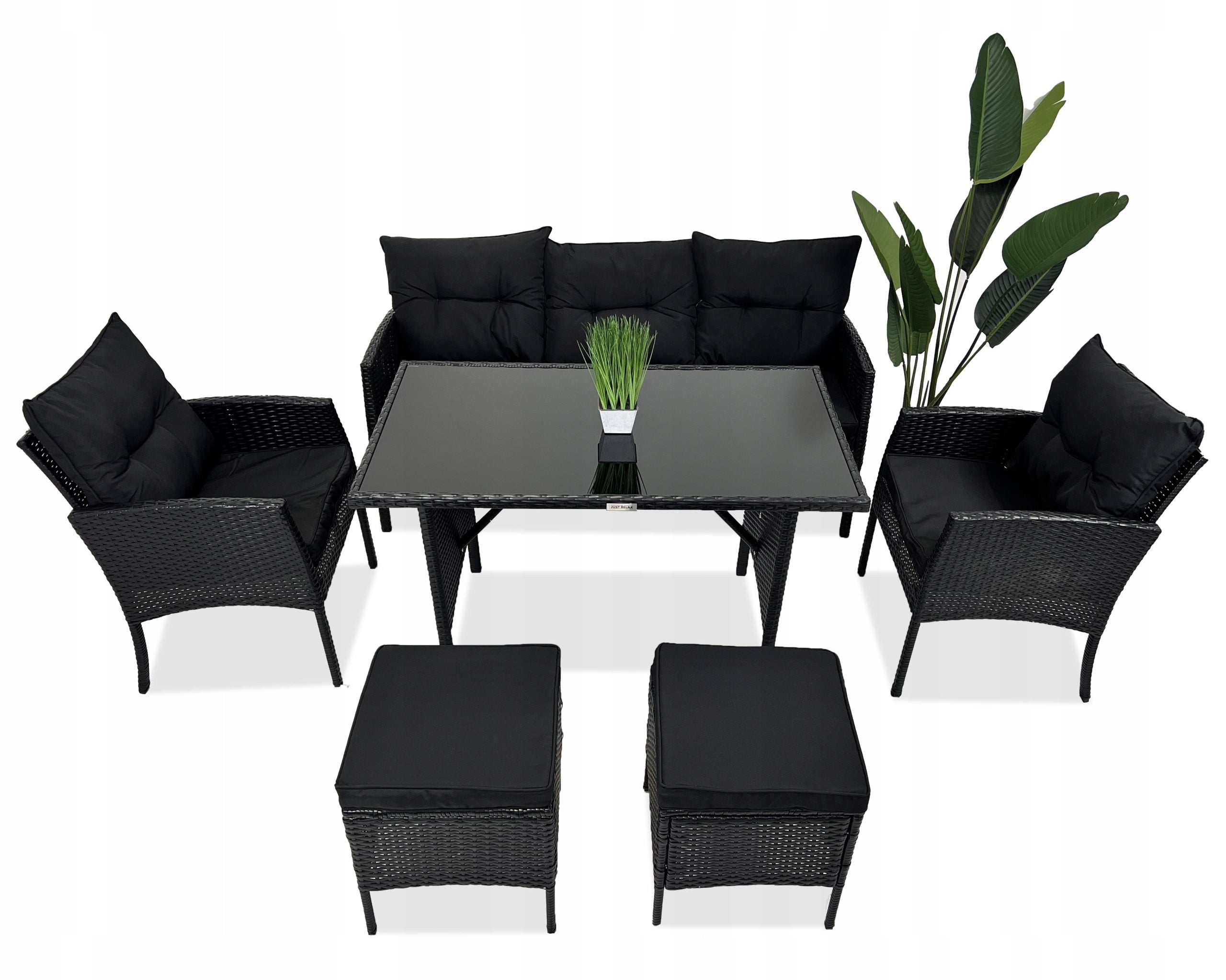 Set of garden furniture rattan ARMCHAIRS POUFS SOFA TABLE GRAPHITE BLACK Packaging status original