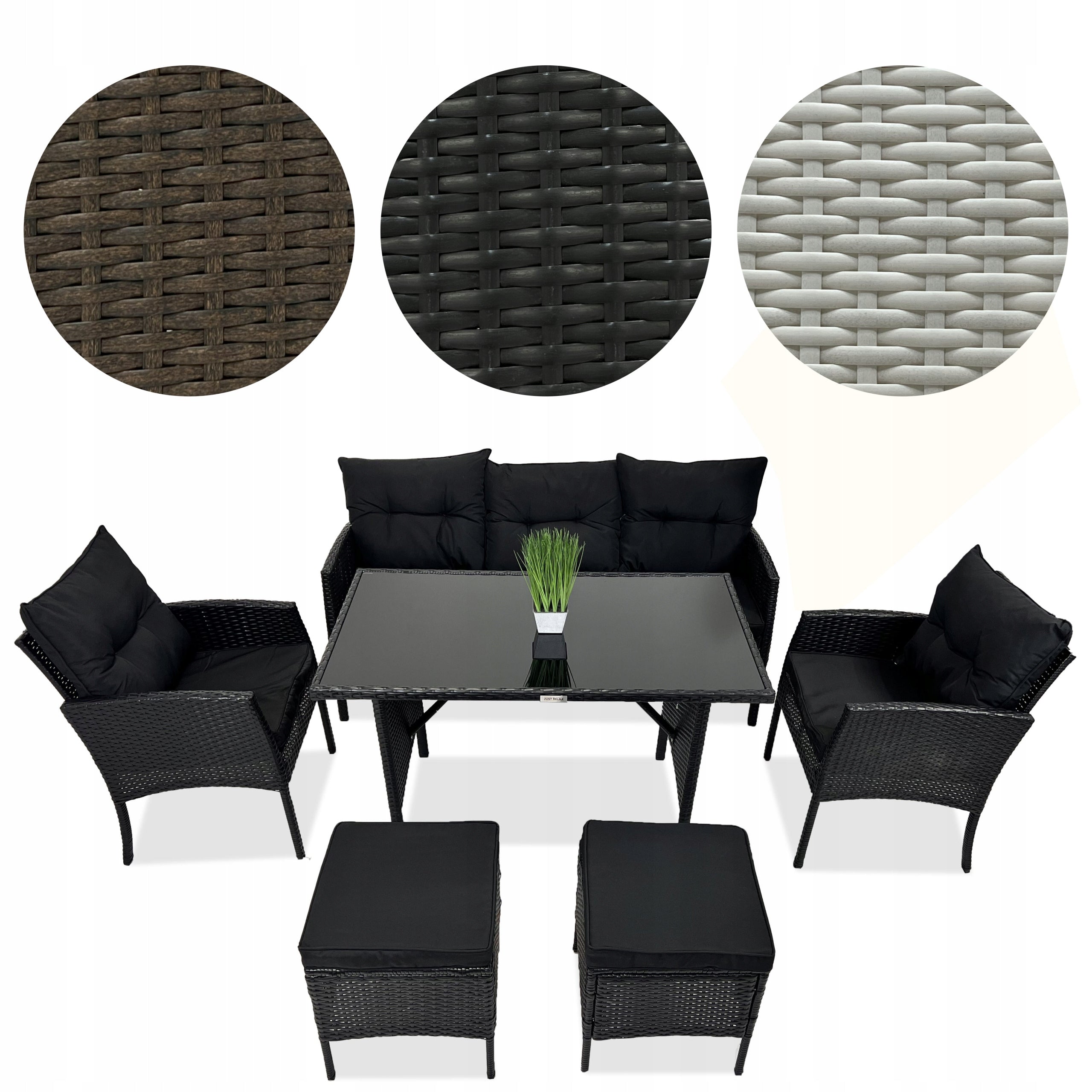 Set of garden furniture rattan ARMCHAIRS POUFS SOFA TABLE GRAPHITE BLACK
