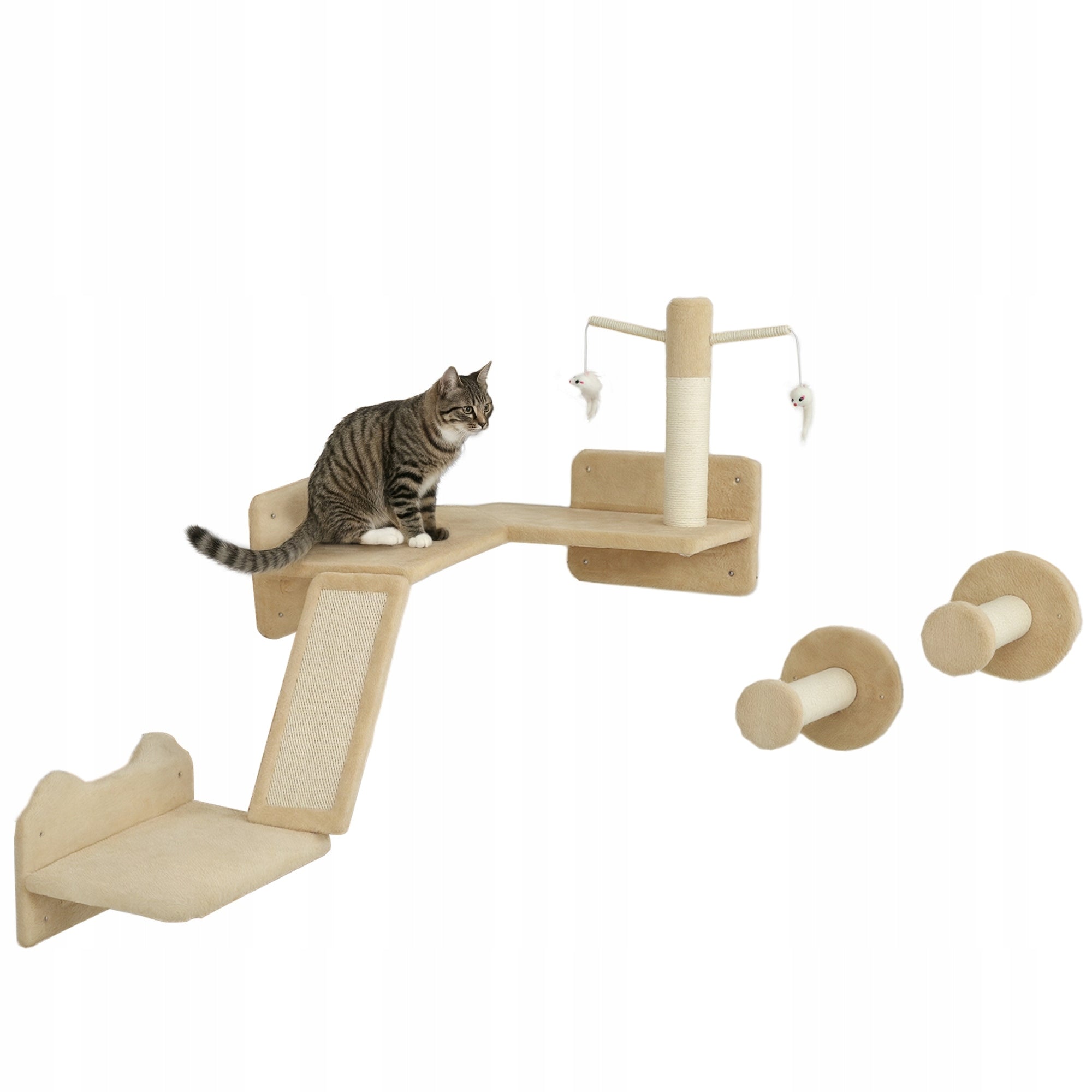 Set of ladders for cats PawHut, 3 elements, with scratching post beige